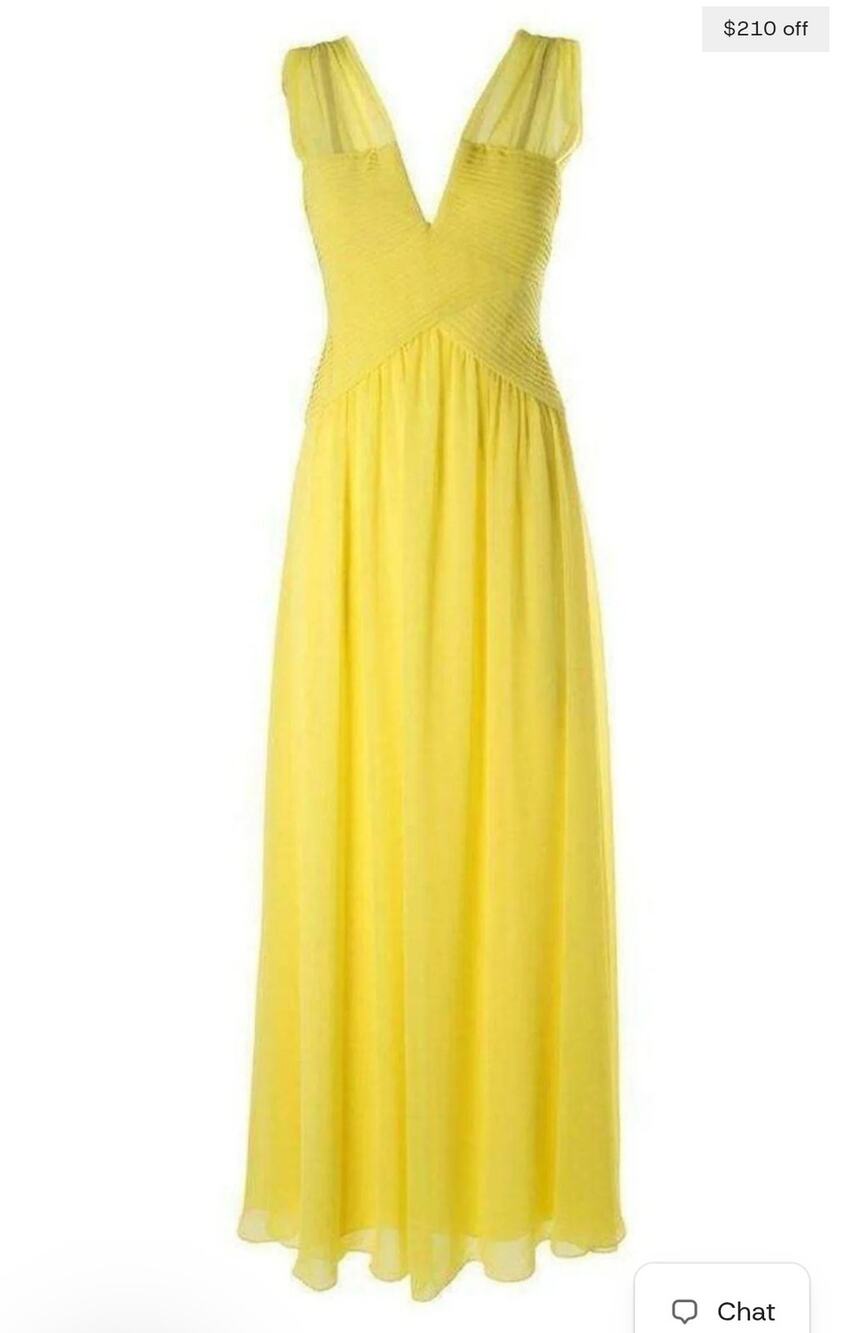 BCBGMAXAZRIA Yellow Chiffon Pleated Gown Maxi Dress Size 2 Wedding Guest